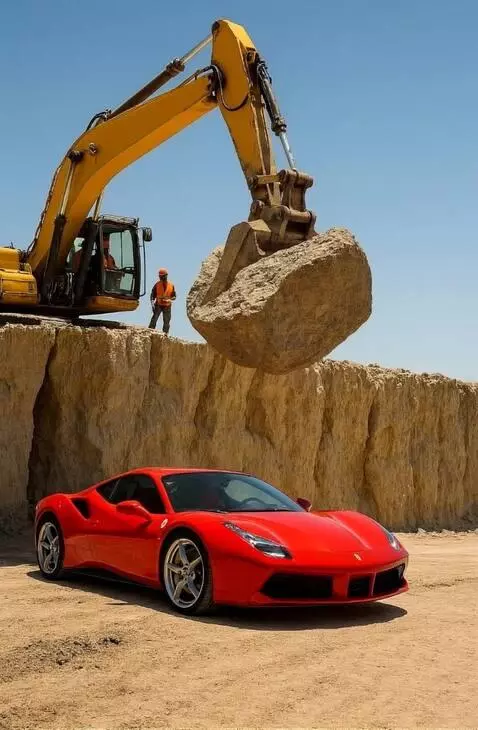 AI Video from prompt: La excavadora suelta la roca y la roca cae sobre