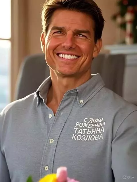 AI Video from prompt: Этот человек улыбается и дарит мне цветы.