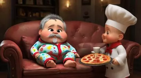 AI Video from prompt: A baby having pot belly dressed with pyjamas hav