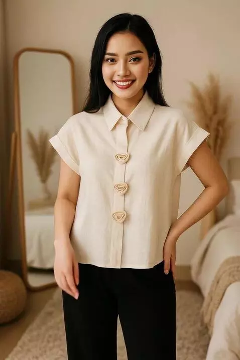 AI Video from prompt: seorang wanita tersebut berpose mengelus baju, k