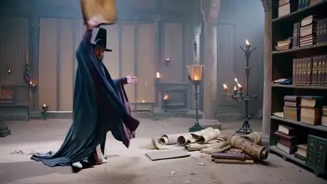 AI Video from prompt: A long-cloaked wizard conjures images of past er