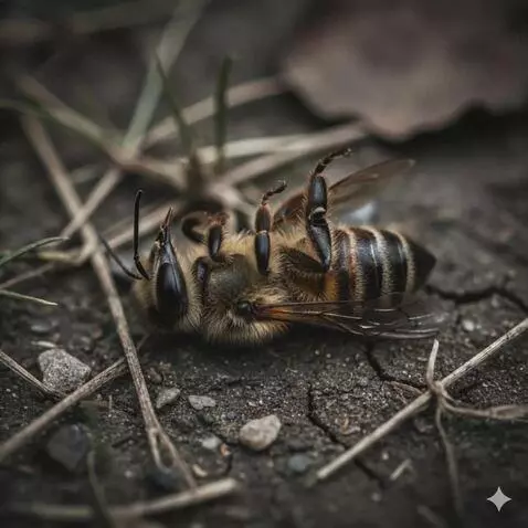 AI Video from prompt: Ultra-realistic cinematic macro shot of a dead b