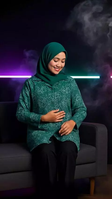 AI Video from prompt: seorang perempuan tersebut kedua tangan mengelus