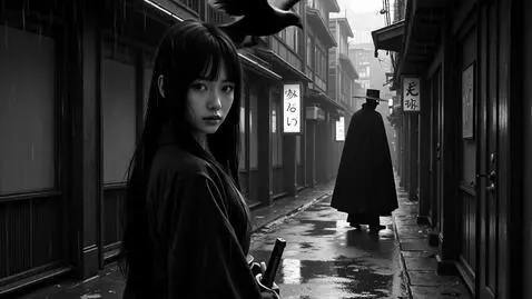 AI Video from prompt: Japanese anime noir, black and white, 5 seconds,