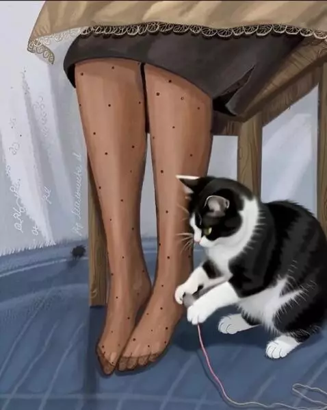 AI Video from prompt: Кот тянет когтями колготки , моргает , шевелит х