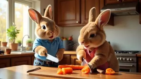 AI Video from prompt: Два больших милых пушистых зайца стоят на задних