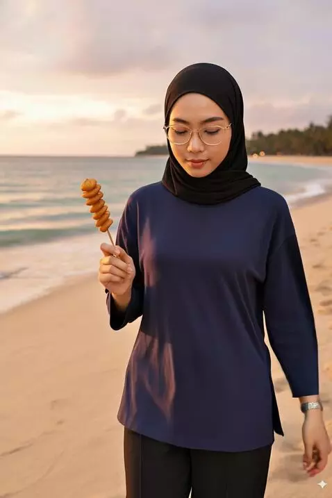 AI Video from prompt: Wanita tersebut berjalan maju kedepan dan berpos