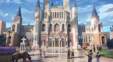 AI Video from prompt: Люди идут к главной двери здания. В небе мерцают