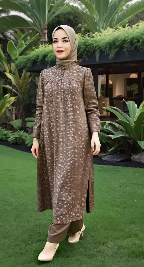 AI Video from prompt: Model mulai berjalan ringan ke depan dengan angg