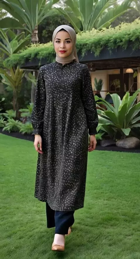 AI Video from prompt: Model berjalan ringan ke depan dengan anggun, la