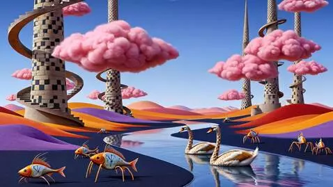 AI Video from prompt: swans with a giraffe's neck floating on a reflec