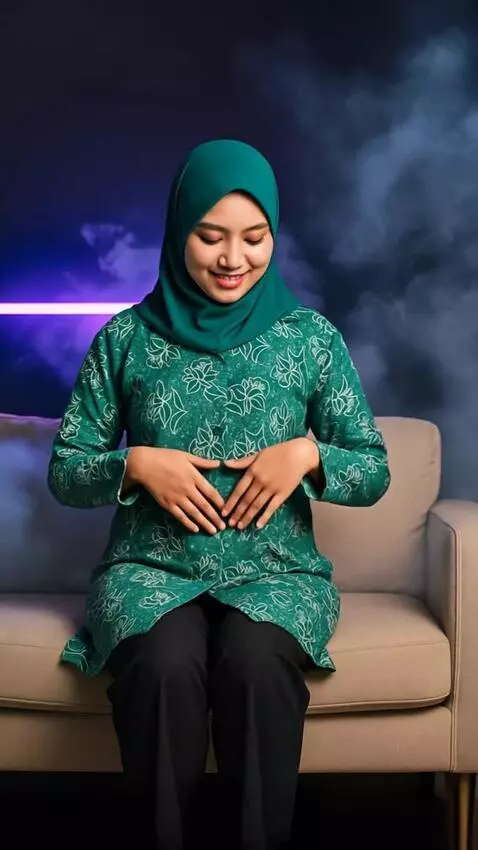 AI Video from prompt: seorang perempuan tersebut kedua tangan mengelus