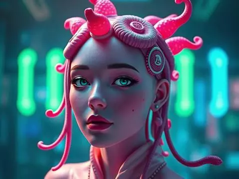 AI Video from prompt: The girl looks at the camera, the hair on her he