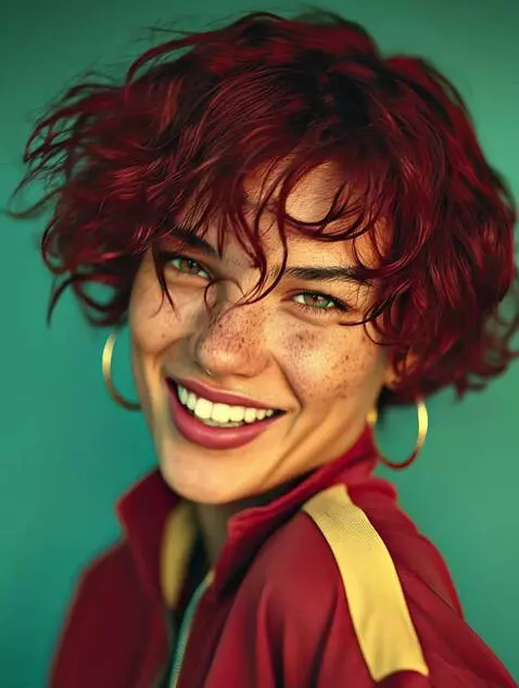 AI Video from prompt: flirty, playfully laughing for the camera in a f