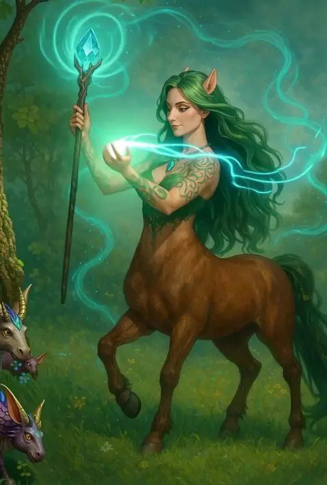 AI Video from prompt: A captivating centaur sorceress casting spells a
