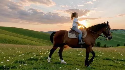 AI Video from prompt: A child riding a horse