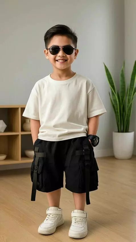 AI Video from prompt: Anak tersebut tersenyum kemudian berpose dengan 