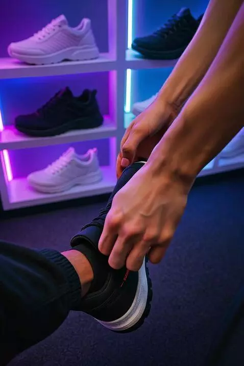 AI Video from prompt: Close-up sepatu sporty dengan pencahayaan esteti