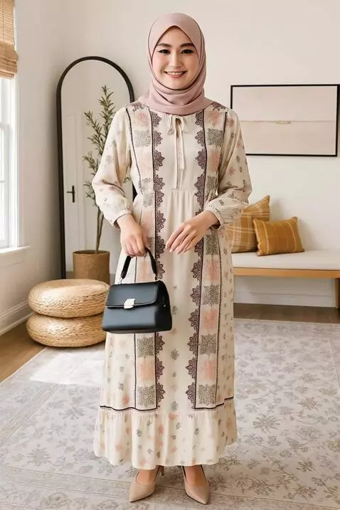 AI Video from prompt: a woman like a model is reviewing the clothes sh