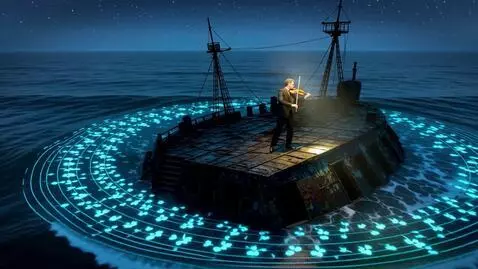 AI Video from prompt: A musician with a projector violin plays on the 