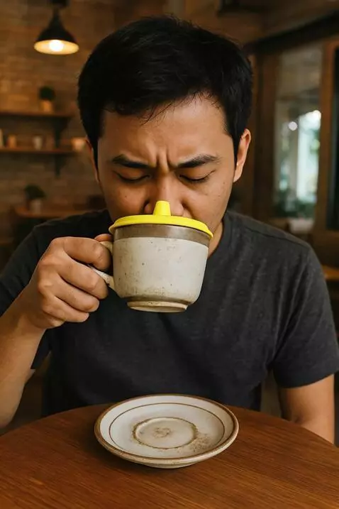 AI Video from prompt: Seorang laki-laki meminum kopi dengan nikmat sek