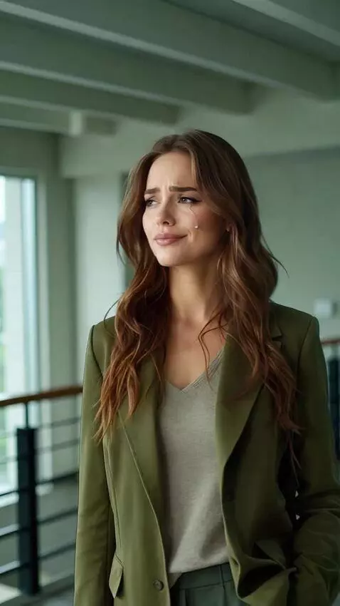 AI Video from prompt: Девушка начинает плакать и уходит влево из кадра