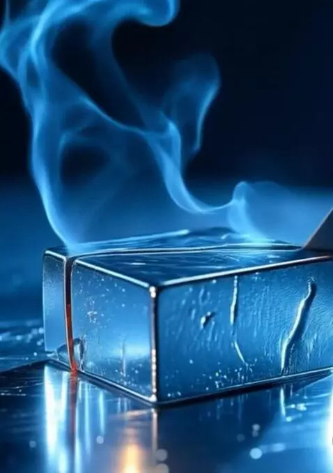 AI Video from prompt: A superheated, polished steel knife blade cuttin