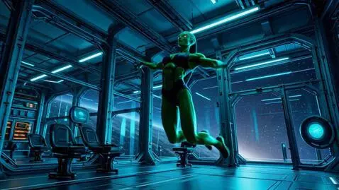 AI Video from prompt: A dynamic alien woman with vibrant green skin, s