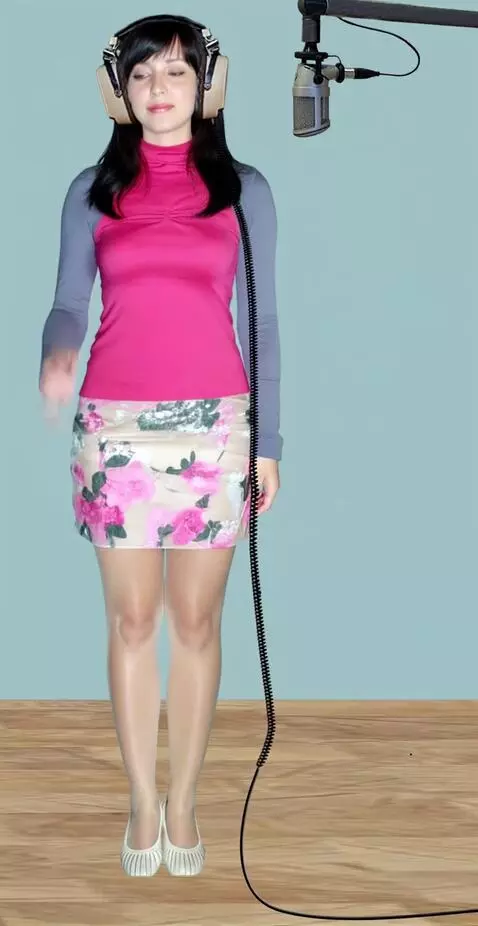 AI Video from prompt: A young woman in a recording studio. Light nylon