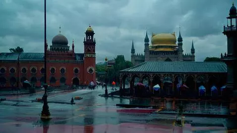 AI Video from prompt: A Bangladeshi flag flying proudly in heavy rain 