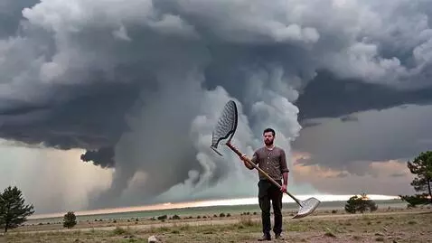 AI Video from prompt: Man cutting thunder cloud