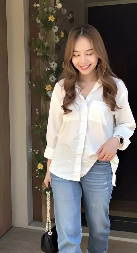 AI Video from prompt: model tersenyum dan berjalan pelan seperti seora