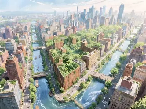 AI Video from prompt: The river flows and the city flourishes.