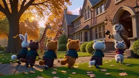 AI Video from prompt: Маленькие пушистые звери в школьный форме на зад