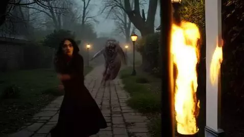 AI Video from prompt: O femeie frumoasă,este alergată de o fantomă ime