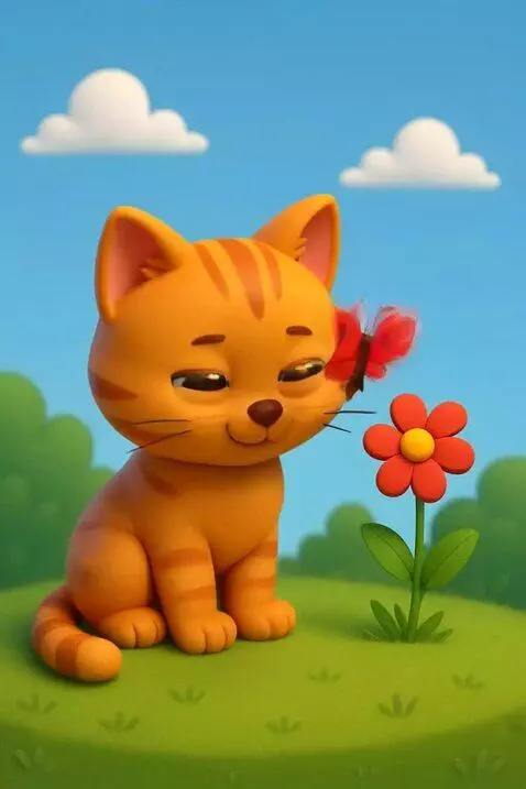AI Video from prompt: A cute 3D cartoon kitten is sitting on the grass