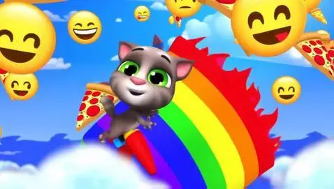 AI Video from prompt: A 3D cartoon kitten looks at the camera with big