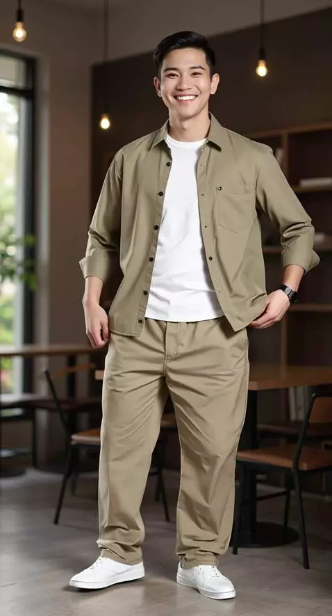 AI Video from prompt: model tersenyum dan berpose seperti seorang mode