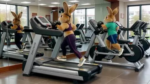 AI Video from prompt: Два милых пушистых зайца на задних лапах в трена