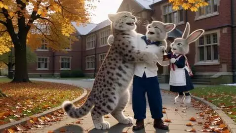 AI Video from prompt: На школьном дворе.  Большой пушистый снежный бар