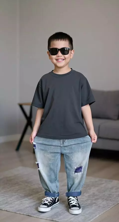 AI Video from prompt: anak tersebut tersenyum kemudian mempromosikan c