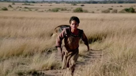 AI Video from prompt: Prehistoric African savanna, golden dry grasses 