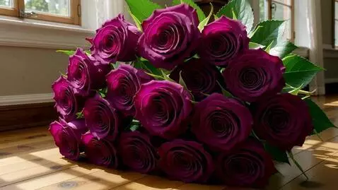 AI Video from prompt: Un imens buchet de trandafiri mov se usucă încet
