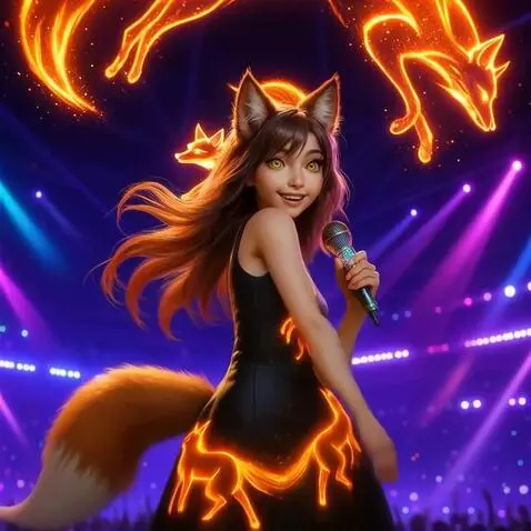 AI Video from prompt: A lively foxgirl with vibrant orange fur and ele