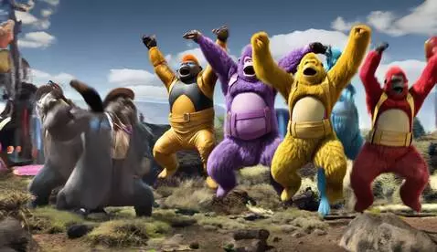 AI Video from prompt: Make all of these apes celebrate my 100k views i