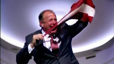 AI Video from prompt: Трамп с флагом США прыгает и плачет