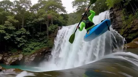 AI Video from prompt: A breathtaking extreme sports POV shot—a kayaker