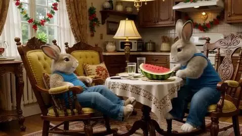 AI Video from prompt: Два милых пушистых зайца  на задних лапах на кух