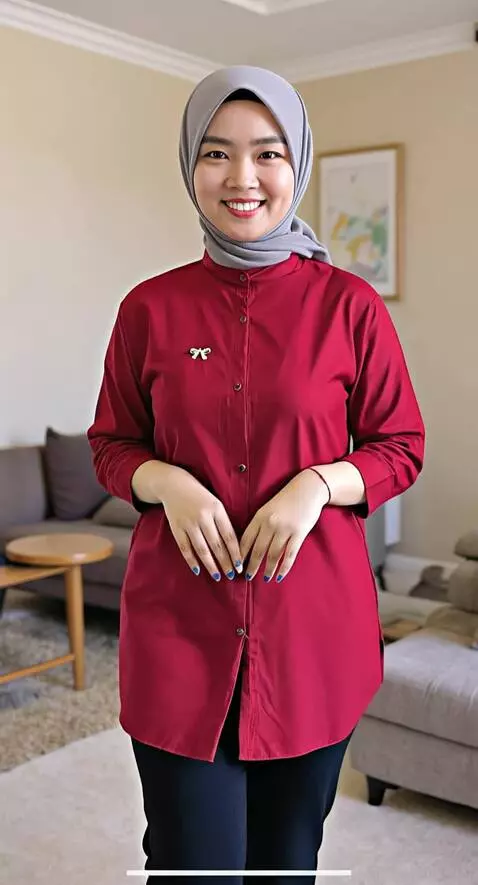 AI Video from prompt: model tersenyum dan berjalan pelan seperti seora