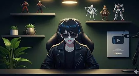 AI Video from prompt: An anime boy sitting in a dark stylish room, wea